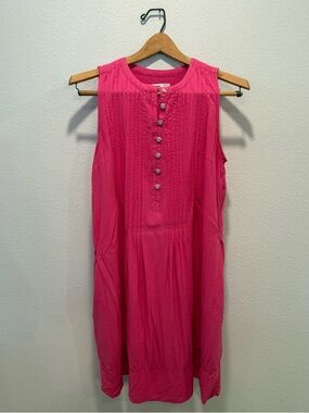 Sonoma Linen Blend White Sleeveless Shift Mini Dress Pink Pockets Size M